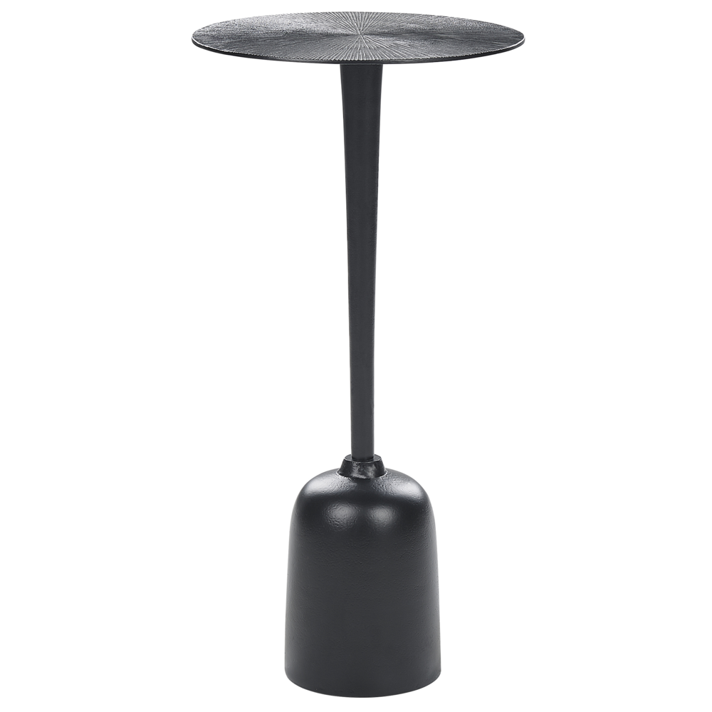 foto del prodotto tavolino in alluminio nero verniciato a polvere con piano rotondo 30 cm stile moderno camera da letto soggiorno