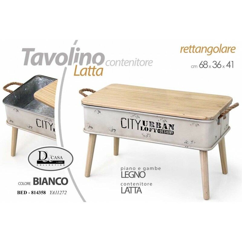 foto del prodotto tavolino in latta bianco baule cm 68 x 36 x 41 h