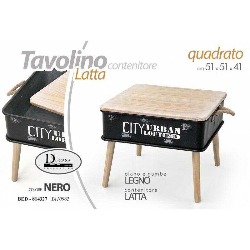 foto del prodotto tavolino in latta nero baule industrial cm 51 x 51 x 41 h