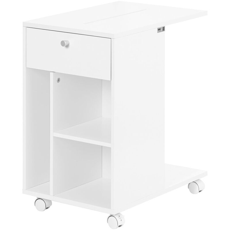 foto del prodotto tavolino laterale con ruote salvaspazio comodino con 1 cassetto e 3 scomparti tavolino telefono bianco 36x50x62 cm fbt148 w sobuy