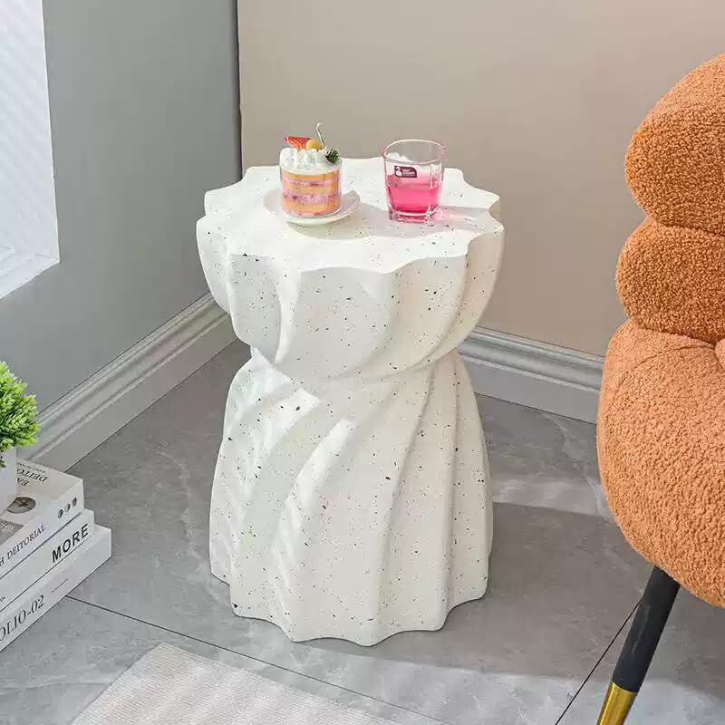 foto del prodotto tavolino laterale da divano bianco rotondo cemento stile elegante carino tavolino da caffe salotto per soggiorno 35x35x48,5cm