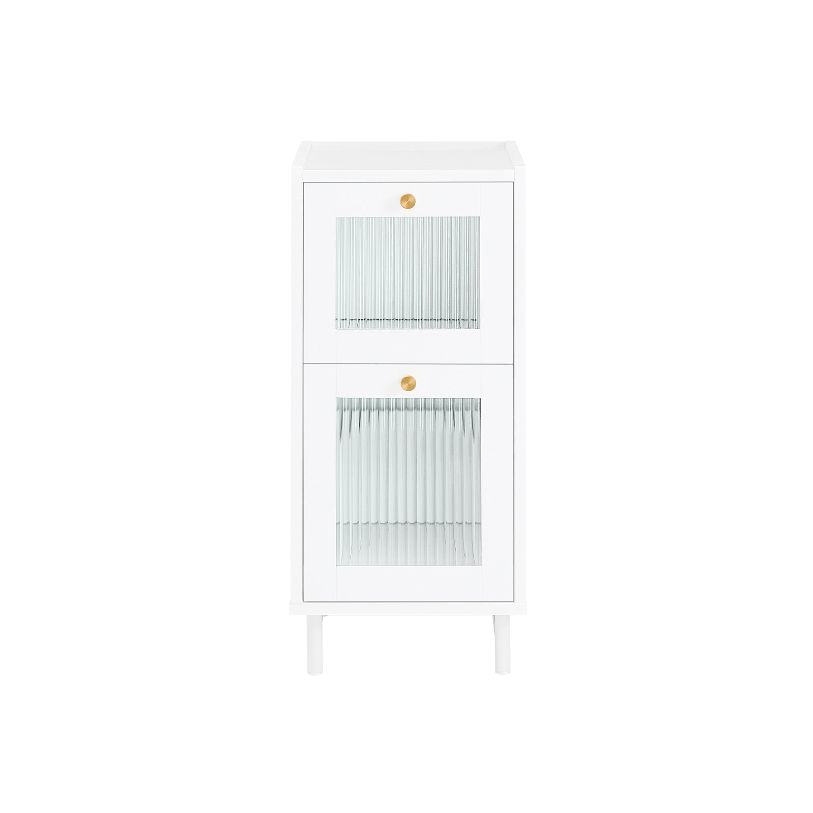 foto del prodotto tavolino laterale da divano comodino con 2 cassetti in vetro bianco 30x45x65cm fbt139 w