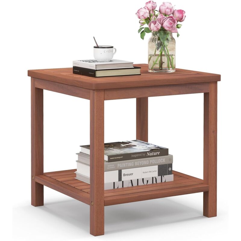 foto del prodotto tavolino laterale da giardino in legno di acacia, tavolino rettangolare portatile, tavolino da caff per interni ed esterni,portata 95 kg, 45 x 45 x