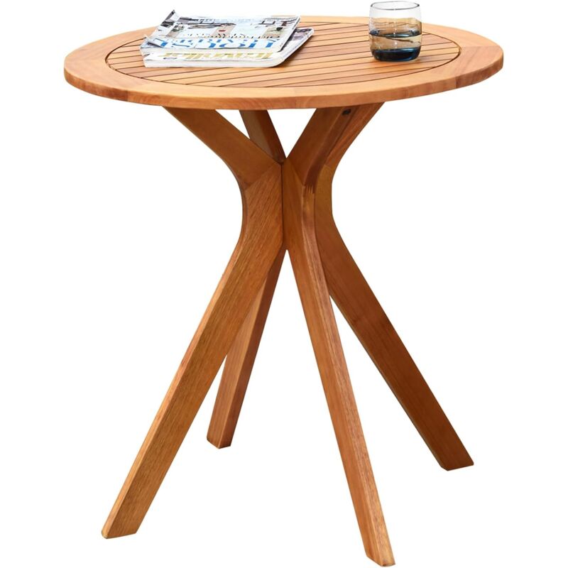 foto del prodotto tavolino laterale da giardino in legno per esterni, tavolo rotondo da 70 cm con base a x, tavolino da caff per giardino, cortile, patio, soggiorno,