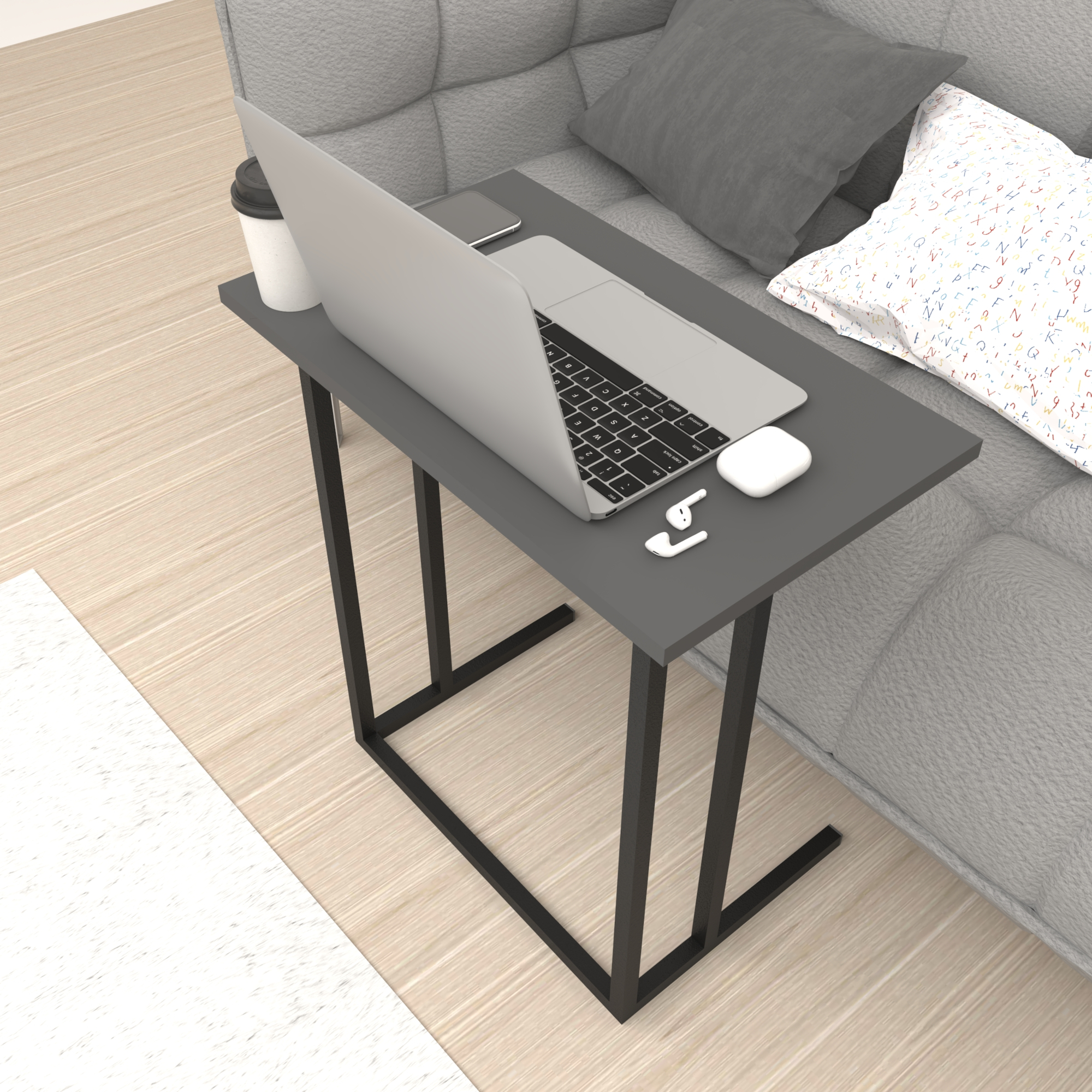 foto del prodotto tavolino laterale 'högsby' tavolino basso con piano di appoggio per notebook consolle da divano - antracite [en.casa]
