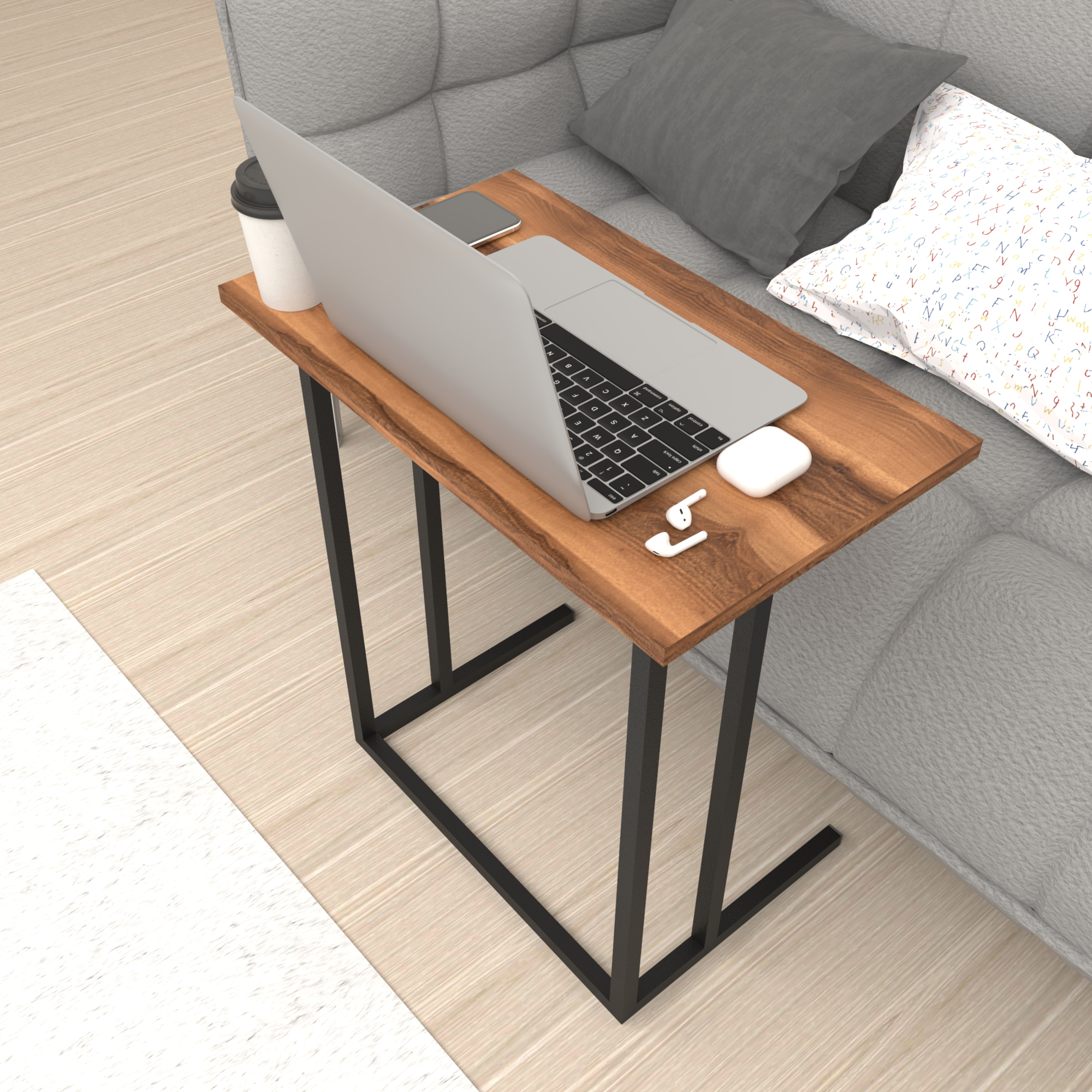 foto del prodotto tavolino laterale h gsby tavolino basso con piano di appoggio per notebook consolle da divano effetto rovere noce en.casa 