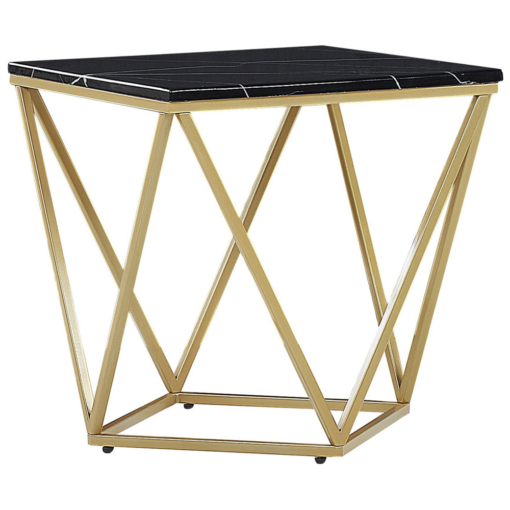 foto del prodotto tavolino laterale piano tavolo nero struttura in metallo dorato 50 x 50 cm quadrato effetto marmo glam
