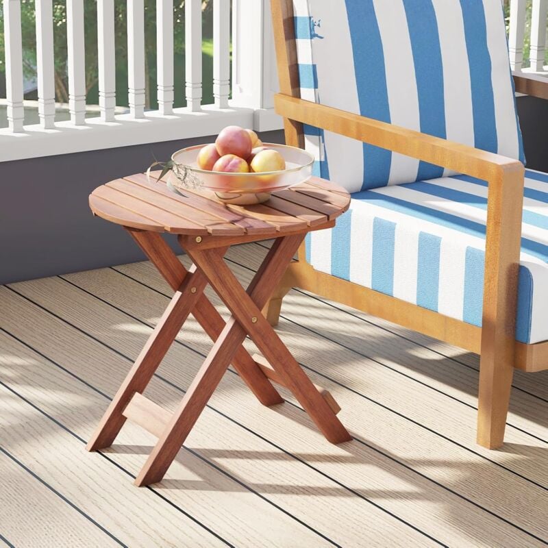 foto del prodotto tavolino laterale, tavolino da caff pieghevole in legno massiccio, design a doghe, aspetto moderno per salotto, giardino, balcone, 46 x 46 x 45 cm