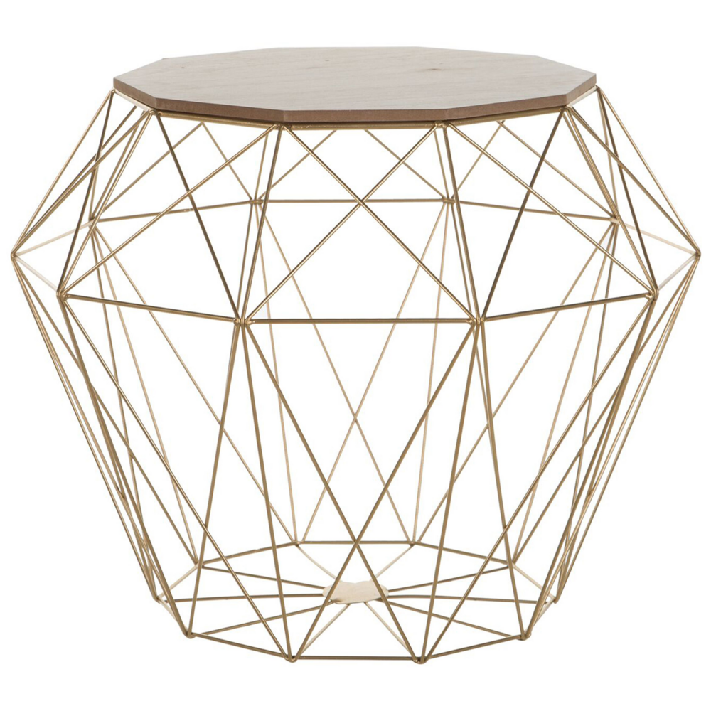 foto del prodotto tavolino luce base in legno e metallo dorato piano sfoderabile geometrico glam