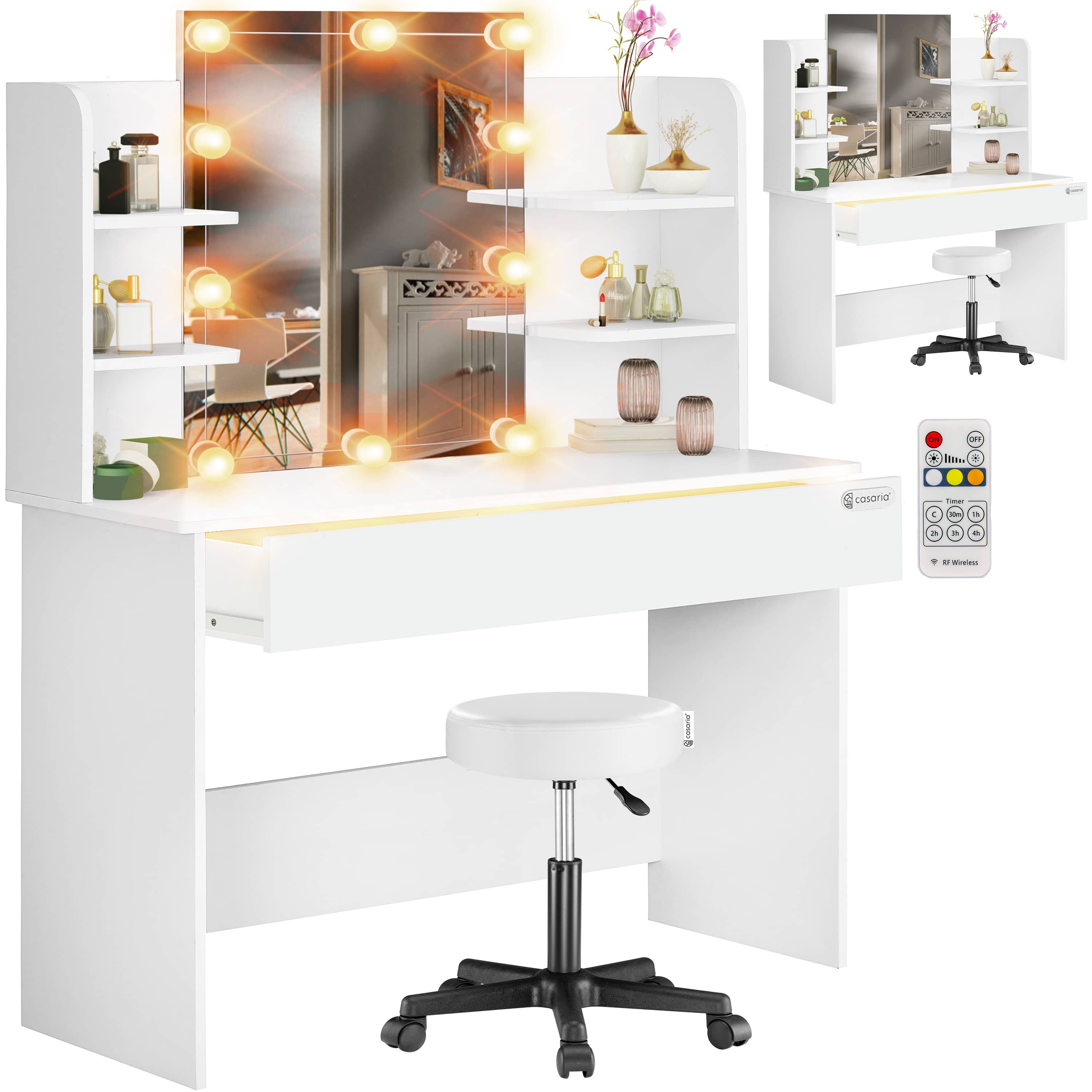 foto del prodotto tavolino lucia bianco 140x110x40cm con led sgabello rotante