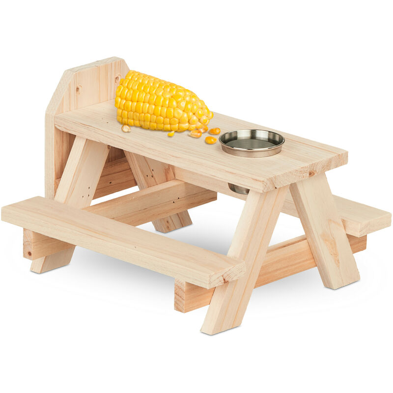 foto del prodotto tavolino mangiatoia per scoiattoli, stazione di alimentazione con abbeveratoio, in legno, appendere, naturale relaxdays