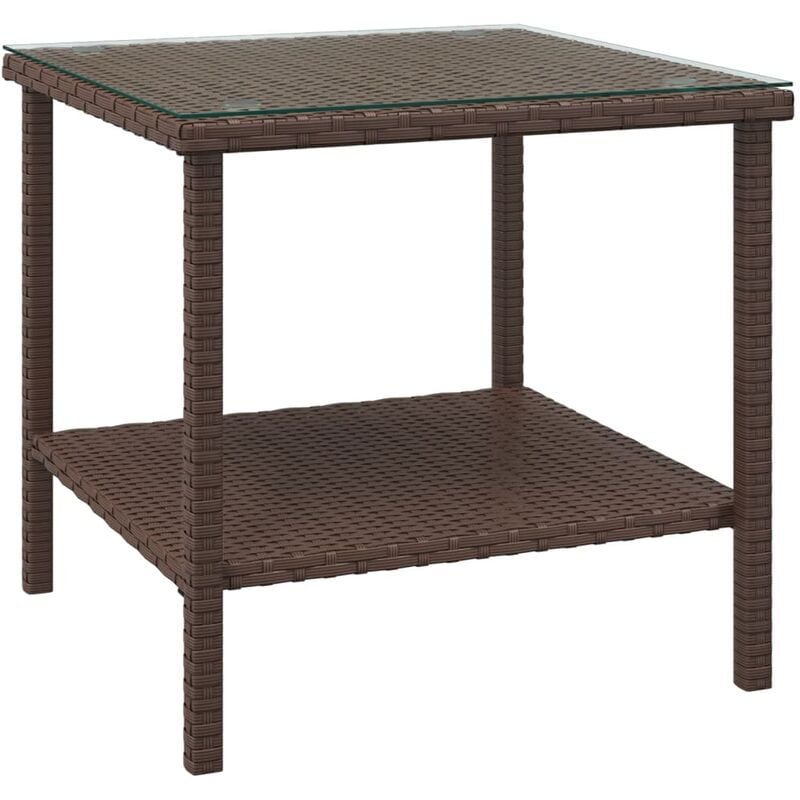 foto del prodotto tavolino marrone 45x45x45 cm polyrattan e vetro temperato vidaxl