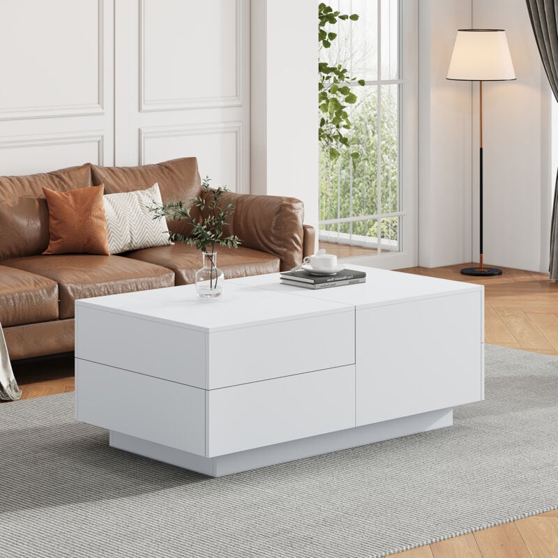 foto del prodotto tavolino moderno, tavolino, tavolo da salotto, con piano estraibile, 4 cassetti perfetto per soggiorni eleganti 90x55x45cm