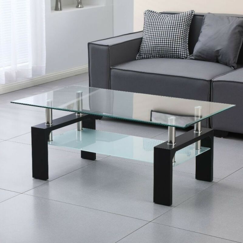 foto del prodotto tavolino nero con due ripiani in vetro titania 110x60x44h