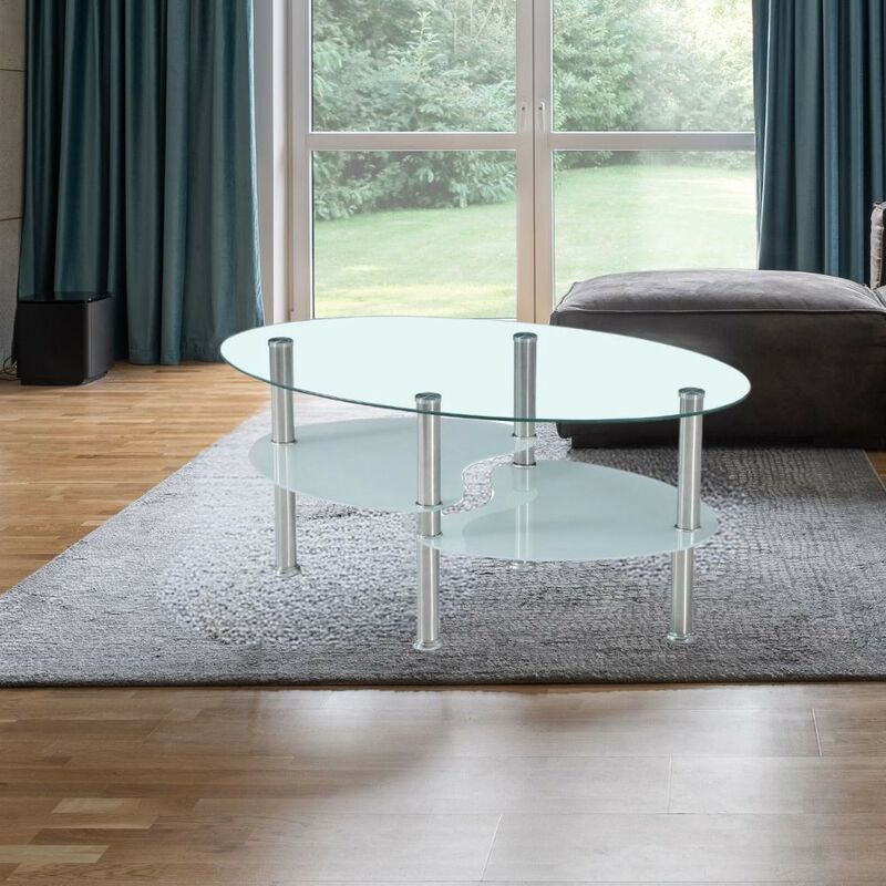 foto del prodotto tavolino ovale da salotto 90x55 cm con 3 piani in vetro e gambe in acciaio mimas