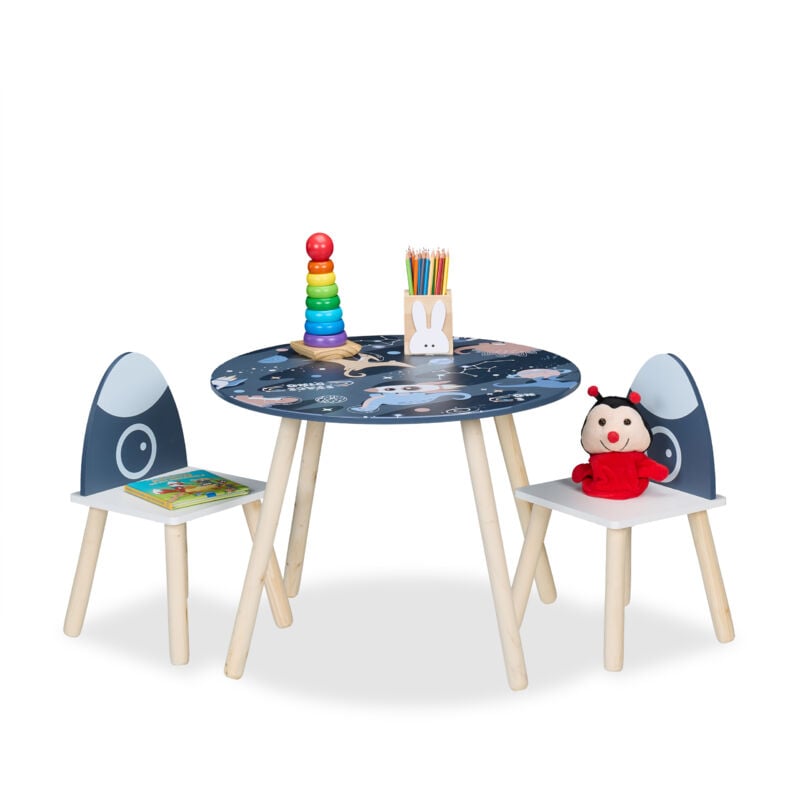 foto del prodotto tavolino per bambini con 2 sedie, set di mobili per la cameretta e stanza dei giochi con design dinosauro relaxdays