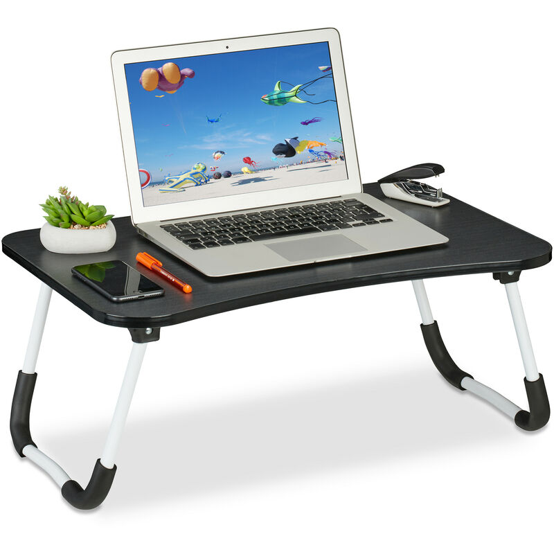foto del prodotto tavolino per laptop, pieghevole, letto e divano, 26 x 63 x 40 cm, tavolinetto per notebook, mdf e ferro, nero relaxdays