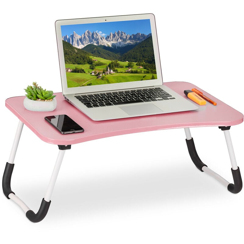 foto del prodotto tavolino per laptop, pieghevole, letto e divano, 26x63x40 cm, tavolinetto per notebook, mdf e ferro, rosa relaxdays