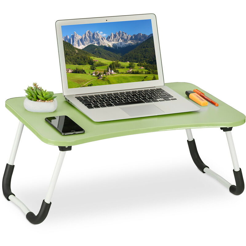 foto del prodotto tavolino per laptop, pieghevole, letto e divano, 26x63x40 cm, tavolinetto per notebook, mdf e ferro, verde relaxdays