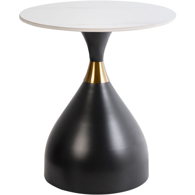 foto del prodotto tavolino piano in pietra sinterizzata bianco effetto naturale base in metallo nero accento oro design moderno 50 cm ituna