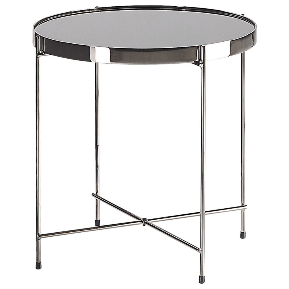 foto del prodotto tavolino piano in vetro temperato nero gambe in metallo argento rotondo glam lucido