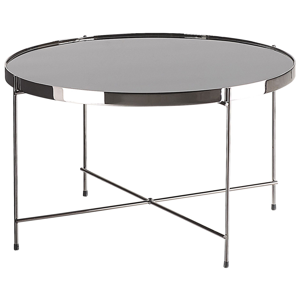foto del prodotto tavolino piano in vetro temperato nero gambe in metallo argento tondo glam lucido