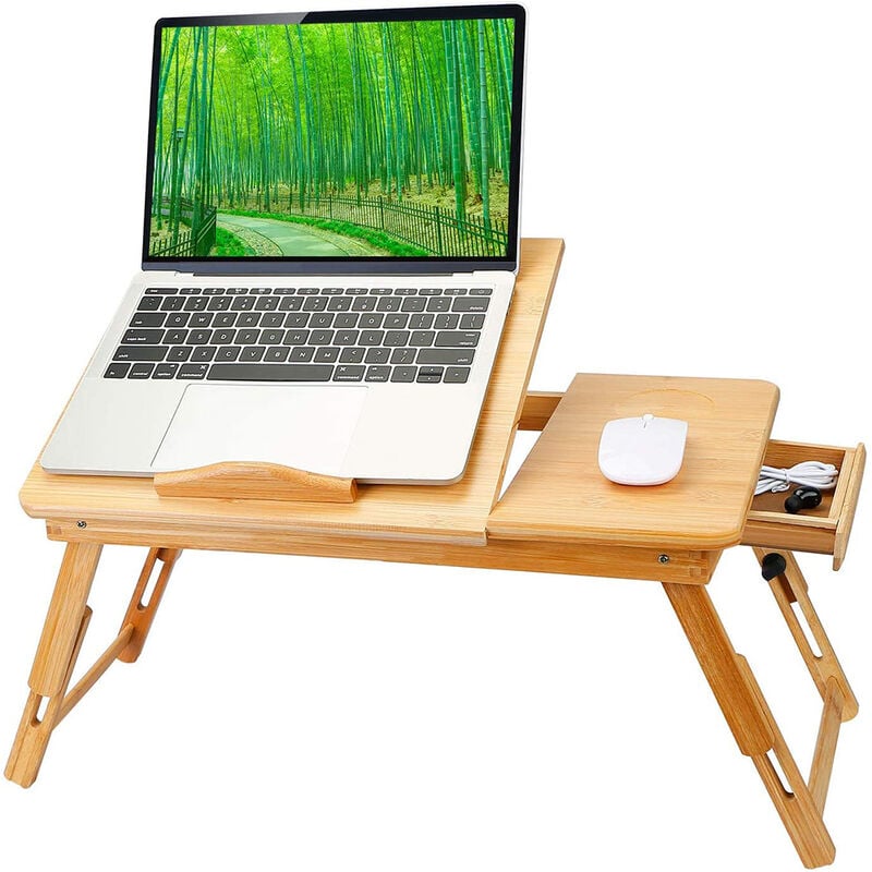 foto del prodotto tavolino pieghevole in bamb , tavolo per laptop, tavolo pieghevole, laptop lapdesk, regolabile in altezza, tavolo per la colazione, per divano letto,