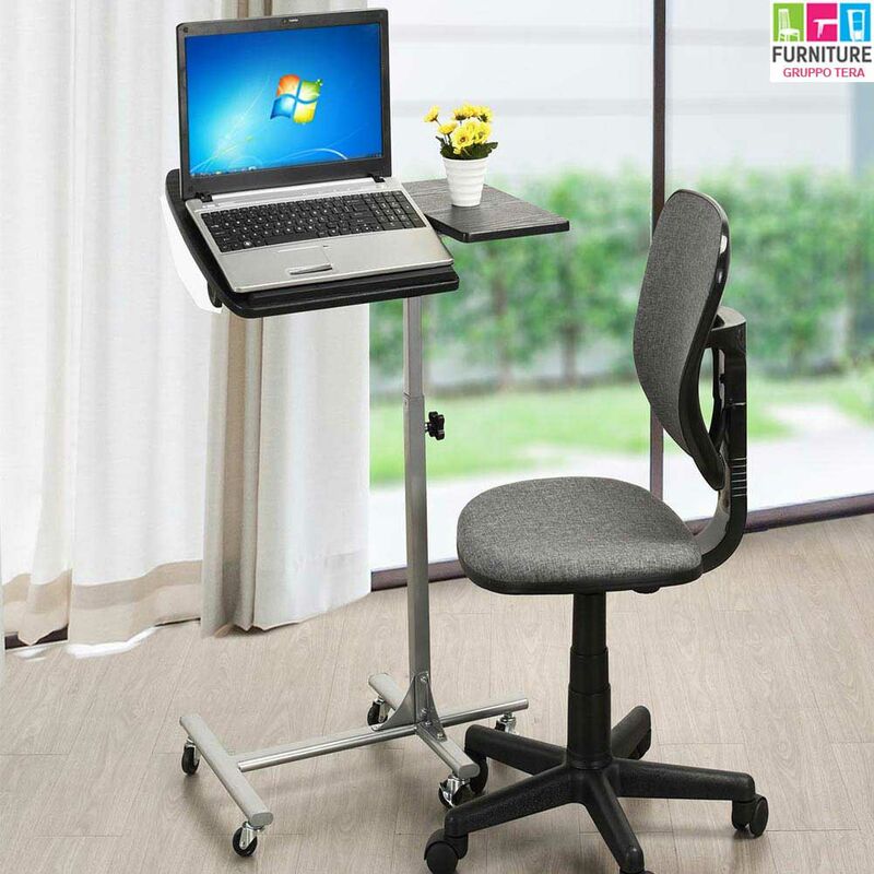 foto del prodotto tavolino porta pc notebook laptop con ruote scrivania altezza regolabile nero