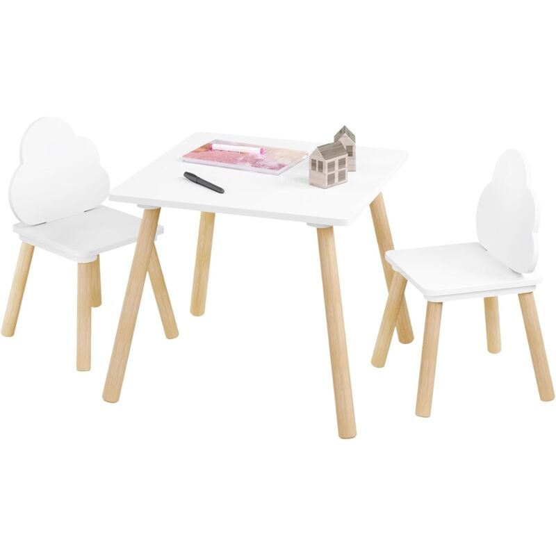 foto del prodotto tavolino quadrato con 2 sedie per bambini bianco rovere chiaro woltu