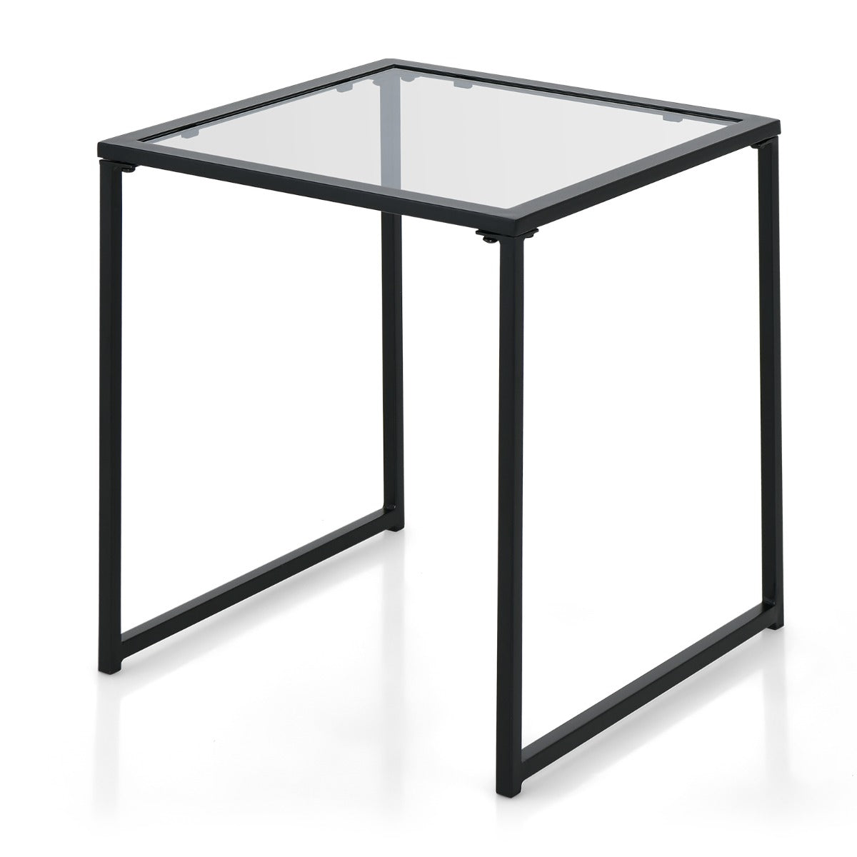 foto del prodotto tavolino quadrato da esterno da 43 cm, struttura in vetro temperato, struttura in metallo, facile montaggio, tavolino da caffè per soggiorno, portico, patio, giardino, nero 20_0005204
