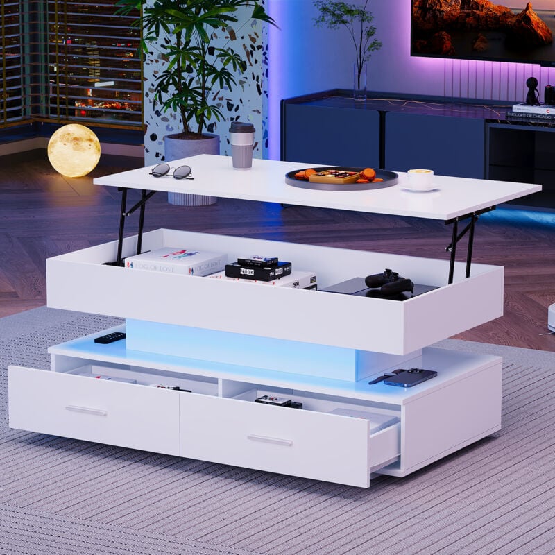 foto del prodotto tavolino regolabile idraulicamente in altezza 100 x 50 x 44 cm, con illuminazione a led, controllo app bluetooth, 2 cassetti e vano portaoggetti