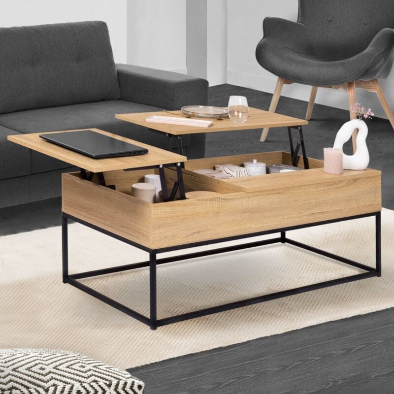 foto del prodotto tavolino rettangolare di design industriale detroit con 2 piani sollevabili