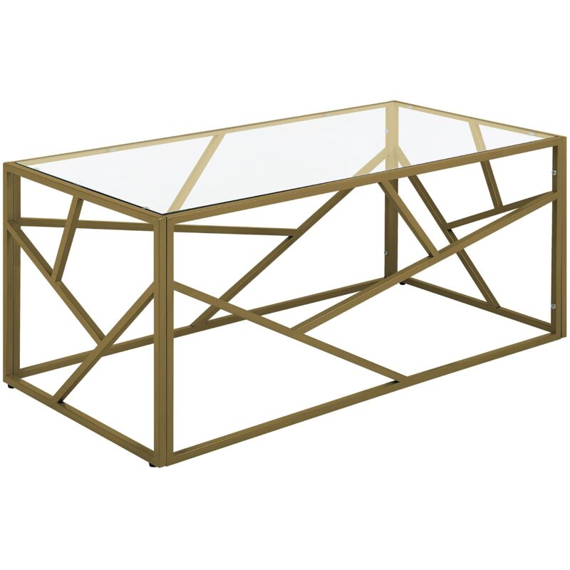 foto del prodotto tavolino rettangolare in vetro struttura metallo oro lucido 50 x 100 cm orland