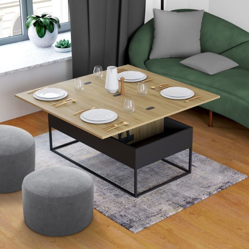 foto del prodotto tavolino rettangolare trasformabile in tavolo da pranzo di design industriale boston