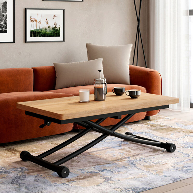 foto del prodotto tavolino rettangolare urbana, legno e nero, design industriale
