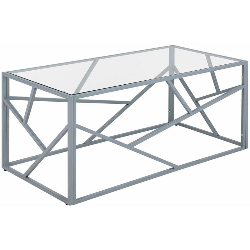 foto del prodotto tavolino rettangolare vetro struttura metallo argento lucido 50 x 100 cm orland