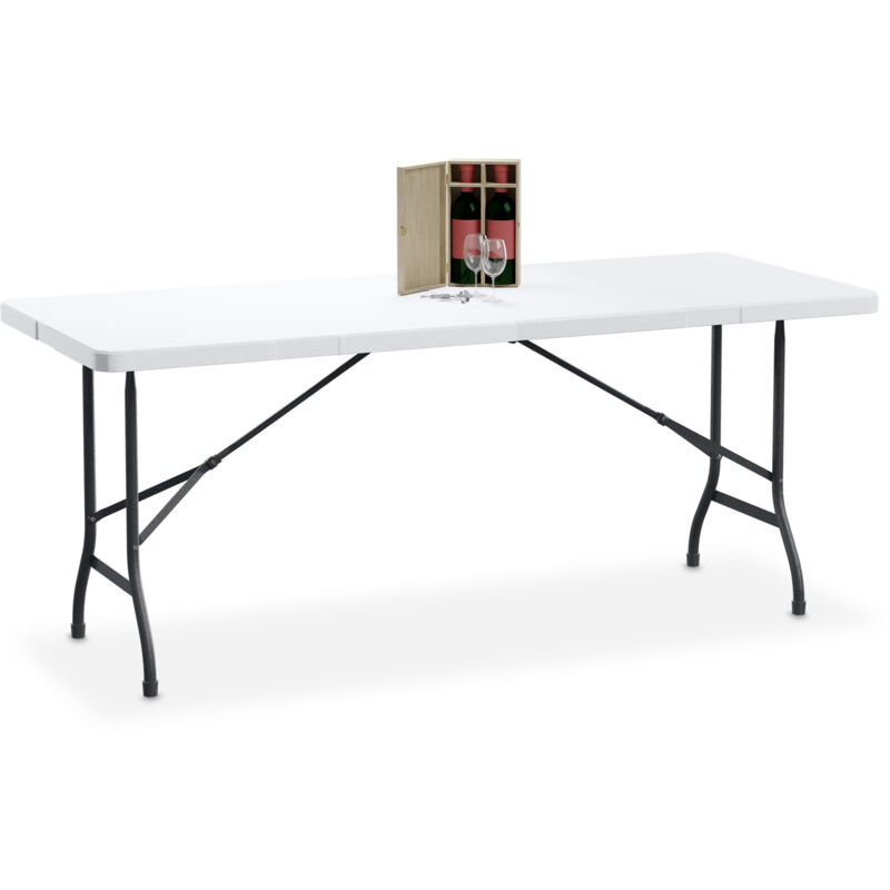 foto del prodotto tavolino ripiegabile da giardino, hlp 72x180x74 cm, tavolo pieghevole di plastica e acciaio, 8 persone, bianco relaxdays