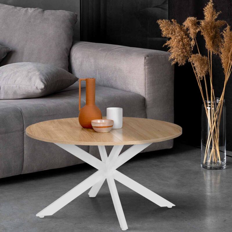 foto del prodotto tavolino rotondo alix con gamba a ragno, 70 cm, legno e bianco