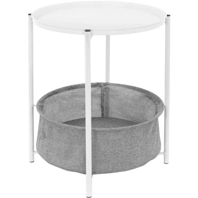 foto del prodotto tavolino rotondo da divano 46 x a51 cm bianco in metallo tavolino da caff con cesto in tessuto vassoio rimovibile tavolino da salotto con cestino