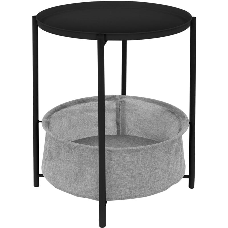 foto del prodotto tavolino rotondo da divano 46 x a51 cm nero in metallo tavolino da caff con cesto in tessuto e vassoio rimovibile tavolino da salotto con cestino