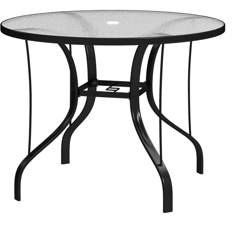 foto del prodotto tavolino rotondo da esterni con foro per ombrellone nero outsunny