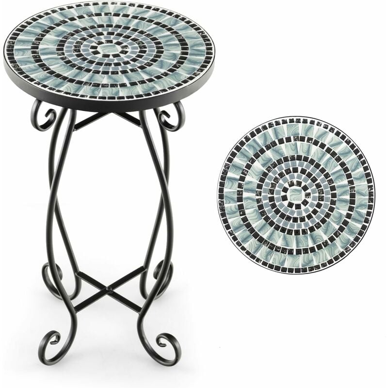 foto del prodotto tavolino rotondo da giardino in mosaico, 30 x 50 cm, tavolo da bistrot in metallo ceramica, per balcone, terrazza, giardino modello 1 relax4life