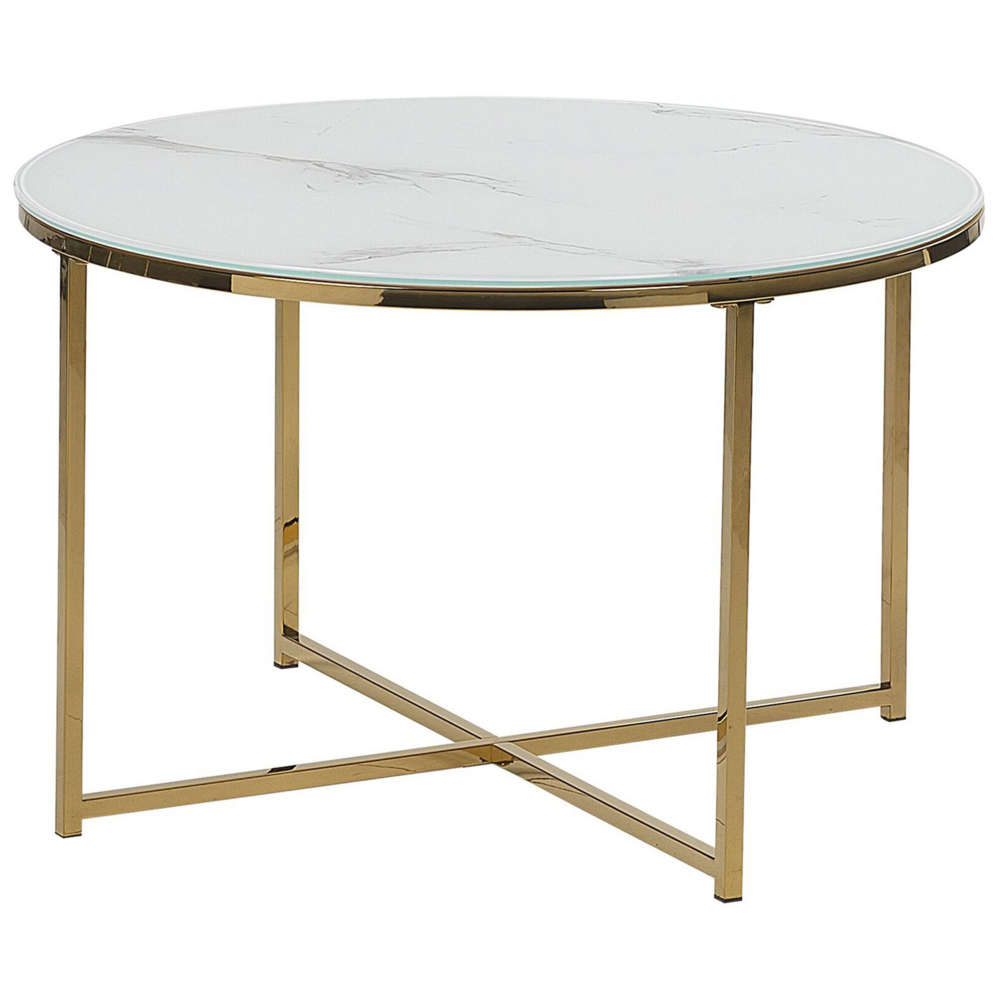 foto del prodotto tavolino rotondo effetto marmo base dorato bianco 70 cm glam moderno minimalista