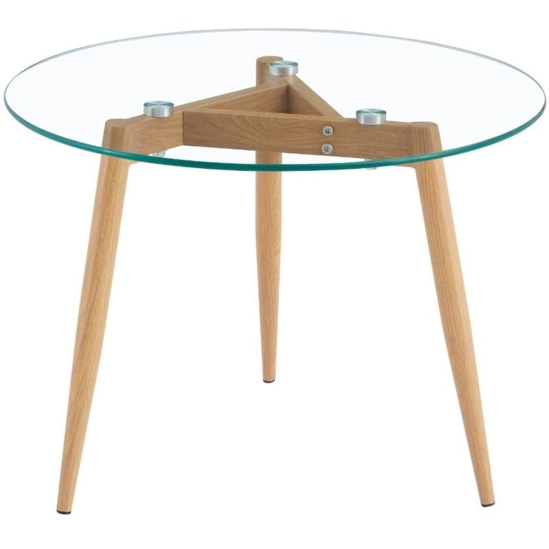 foto del prodotto tavolino rotondo in vetro con gambe metallo color legno 60x44 cm