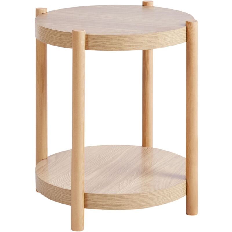 foto del prodotto tavolino rotondo mdf con scaffale portaoggetti legno chiaro genola