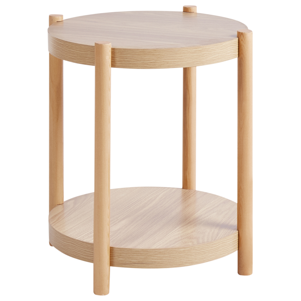 foto del prodotto tavolino rotondo mdf con scaffale portaoggetti legno chiaro stile tradizionale scandinavo