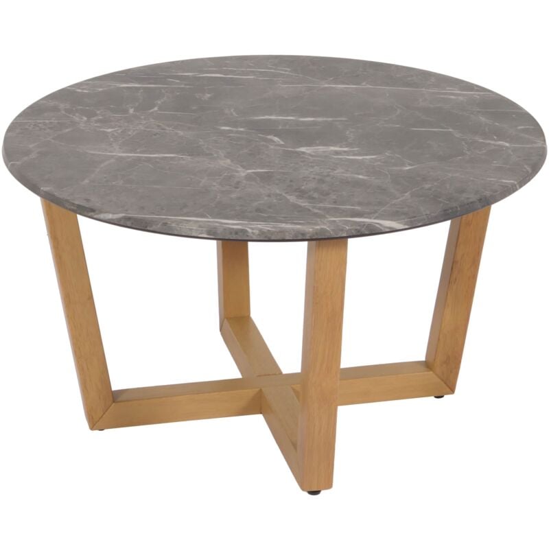foto del prodotto tavolino rotondo salotto divano hhg 728 80cm legno laminato hpl melaminico gambe chiare effetto marmo
