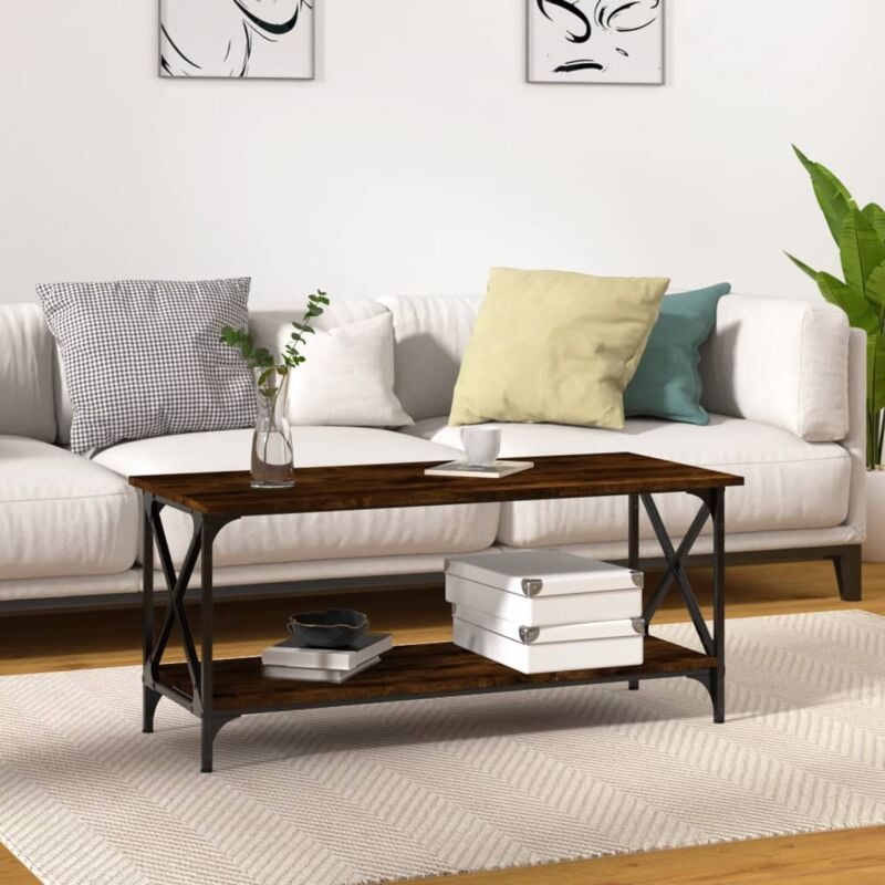 foto del prodotto tavolino rovere fumo 100x45x45 cm in legno multistrato e ferro vidaxl