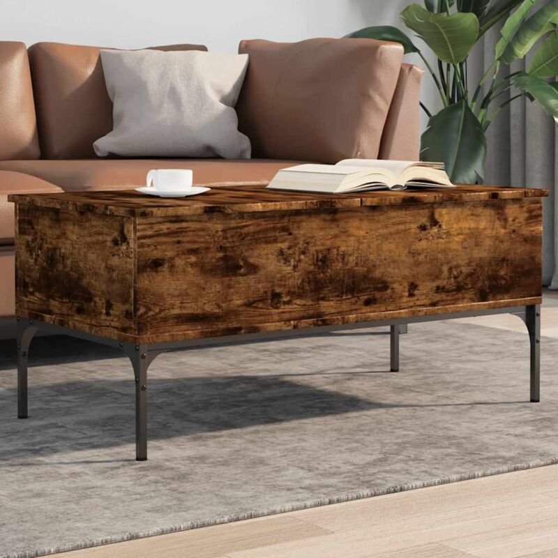foto del prodotto tavolino rovere fumo 100x50x45cm in legno multistrato e metallo vidaxl
