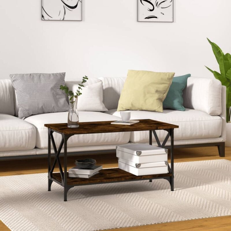 foto del prodotto tavolino rovere fumo 80x45x45 cm in legno multistrato e ferro vidaxl